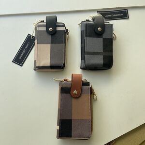 3PCS Luxie Collection Crossbody Cellphone Holder Wallet Plaid Neutral Beige